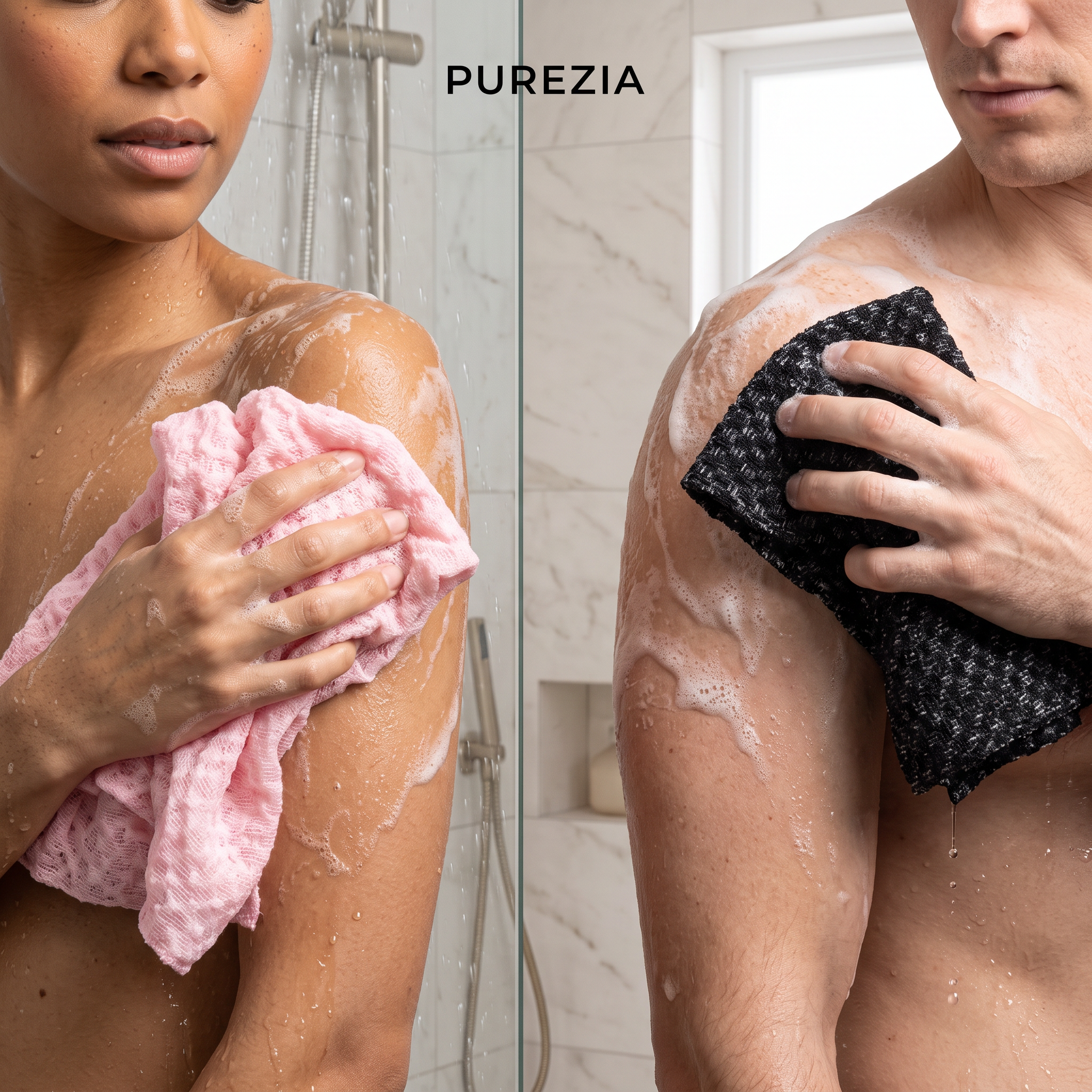 Serviette de douche exfoliante